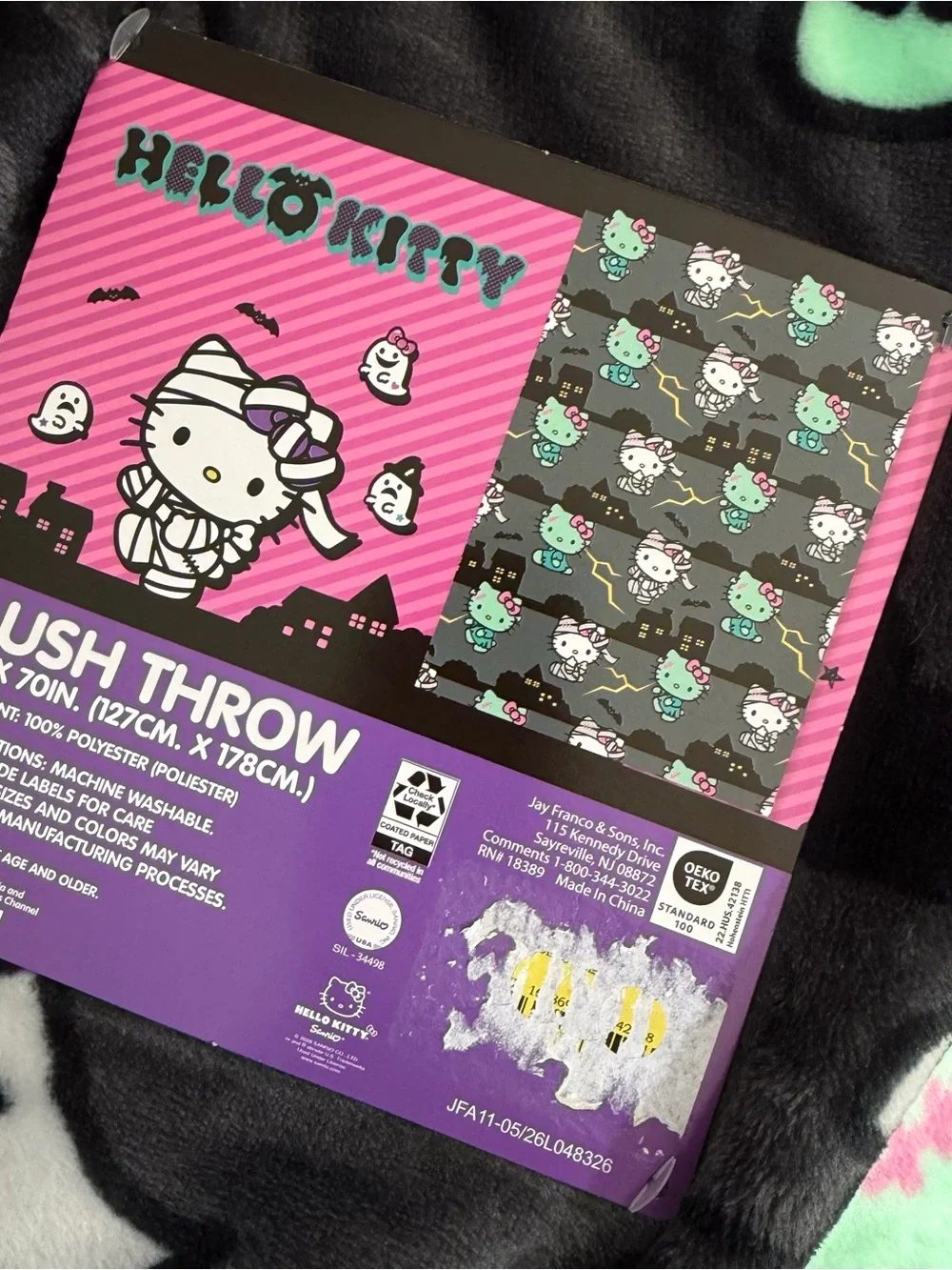 Hello Kitty Frankenstein bat mummy throw blanket Halloween 50x70 NWT